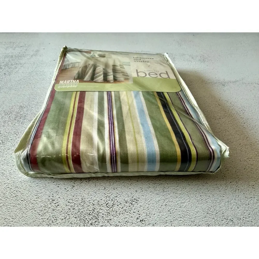 Vintage Martha Stewart Round Tablecloth and Overlay Striped Chino 100% Cotton